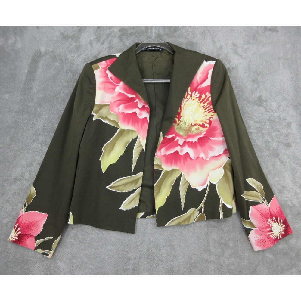 Linda Allard Ellen Tracy Jacket Womens Size 2 Floral Open Front Feminine Pink